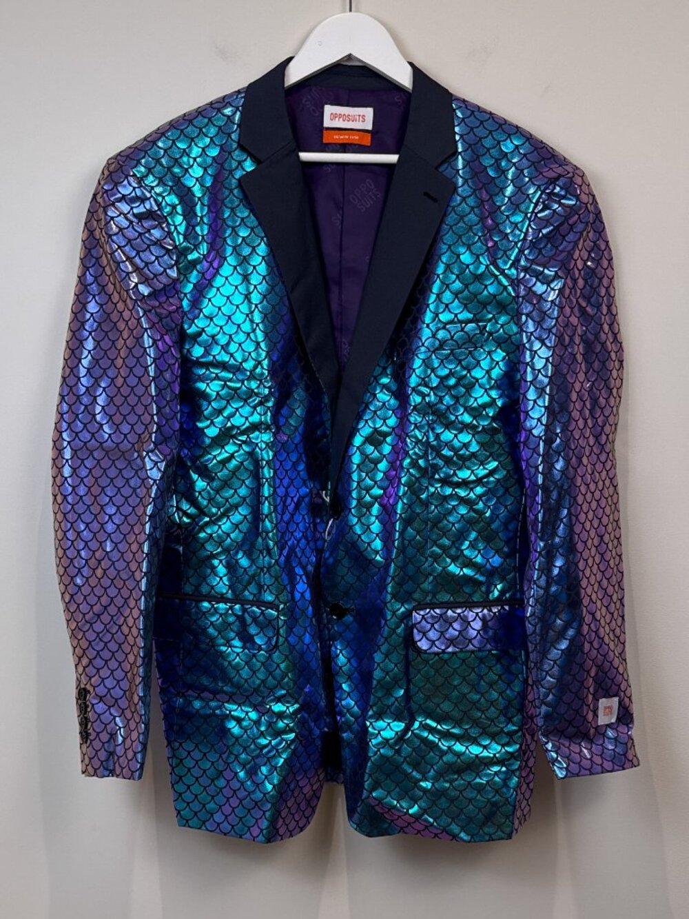 OppoSuits Mens Fancy Fish 3 Pc Suit Set Blazer Pants Tie Metallic Scales 46